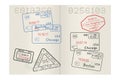 Passport pages. With USA cities stamps Royalty Free Stock Photo