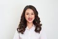 Passport photo. Portrait of asian smiling woman.