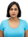 Passport photo of serious mature adult latin american woman