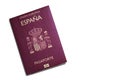 Passport of Spain placed on the white isolated surface background with copy space, travel document of Spain concept design Royalty Free Stock Photo