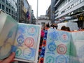 Passport stamps at Check Point Charlie in Berlin, city centre Germany. Tourists can get their passport stamped for a small fee