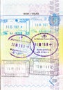 Passport with stamps of Kyrgyzstan, Kazakhstan, Uzbekistan Royalty Free Stock Photo