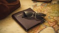 Passport with sunglasses and passport on a map background. travel concept on the map of Europe Royalty Free Stock Photo