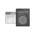 Passport and ticket icon, black monochrome style