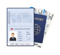 Passport with tickets. Air travel concept. Flat Design citizenship ID for traveler isolated. Vector stock illustration