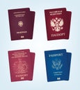 Passport of United States of America, Germany, Russia and Unite kingdom