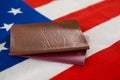 Passport and visa on an American flag Royalty Free Stock Photo