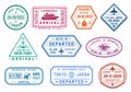 Passport visa stamps set, arrival and departure Royalty Free Stock Photo