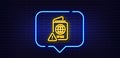 Passport warning line icon. Attention triangle sign. Neon light speech bubble. Vector