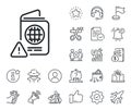Passport warning line icon. Attention triangle sign. Salaryman, gender equality and alert bell. Vector