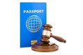 Passport with wooden gavel. 3D rendering Royalty Free Stock Photo