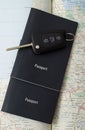 Passports and car key and map Royalty Free Stock Photo