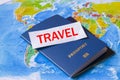 Passports on the map of the USA and Europe. Royalty Free Stock Photo