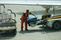 Passsengers baggage loading operations in the hold of the aircraft Royalty Free Stock Photo