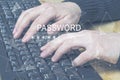 Password Box in Internet Browser, hands typing on computer keyboard. Royalty Free Stock Photo