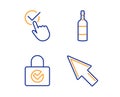 Password encryption, Checkbox and Brandy bottle icons set. Mouse cursor sign. Vector