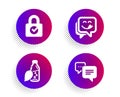 Password encryption, Water bottle and Yummy smile icons set. Dots message sign. Vector