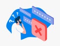 Password Error - Man forgets password or security key, login denied. Cybersecurity, IT industry, account protection