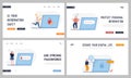Password and Information Defend Website Landing Page Set. Users at Huge Laptop with Padlock and Shield on Screen