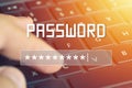 Password input on blurred background screen. Password protection against hackers