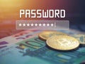 Password input on blurred background screen. Password protection against hackers