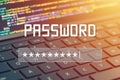 Password input on blurred background screen. Password protection against hackers