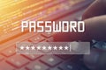 Password input on blurred background screen. Password protection