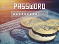 Password input on blurred background screen. Password protection against hackers