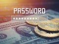 Password input on blurred background screen. Password protection against hackers