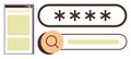 Password input, search bar, and mobile interface illustrating key online tools for secure browsing Royalty Free Stock Photo