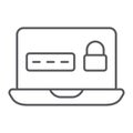 Password on laptop thin line icon, device and safety, notebook secure sign, vector graphics, a linear pattern on a white Royalty Free Stock Photo