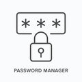 Password manager flat line icon. Vector outline illustration of access lock. Black thin linear pictogram for cyber