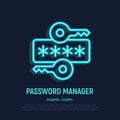 Password manager neon thin line icon. Key and secret code. Data protection. Modern vector illustration