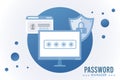 password manager theme with padlock in shield and template in desktop