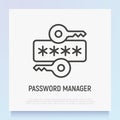 Password manager thin line icon. Key and secret code. Data protection. Modern vector illustration