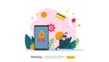 password phishing attack concept landing page template. heacker stealing personal internet security with tiny people character. Royalty Free Stock Photo