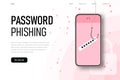 Password phishing. fishing rod hook catches the user info and his password.