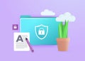 Password Protect Folders concept. Hide, lock documents and encrypt secure files 3d vector illustration