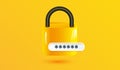Password protected icon on yellow backround. Security sign or symbol design for mobile applications and website concept 3d vector