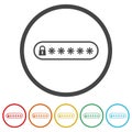 Password protection icon. Set icons in color circle buttons