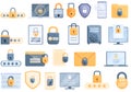 Password protection icons set, cartoon style Royalty Free Stock Photo