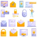 Password recovery icons set, cartoon style