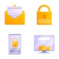 Password recovery icons set cartoon vector. Recovery of password for account