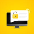 Password security access push notice on computer screen. Verification code notification on pc screen for authentication. Private