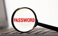 PASSWORD text on the magnifiyng. Business concept Royalty Free Stock Photo