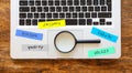 Password weak, bad cyber security. Laptop computer with memo sticks. Password management Royalty Free Stock Photo