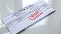 Past due insurance bill, seal stamped on document, payment for services, tariff Royalty Free Stock Photo
