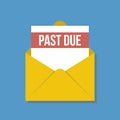 Past due letter in yellow envelope Royalty Free Stock Photo