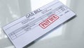 Past due seal stamped on gas bill, payment for services, month expenses, tariff Royalty Free Stock Photo