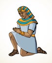 Vector drawing. Egyptian man bow in praying